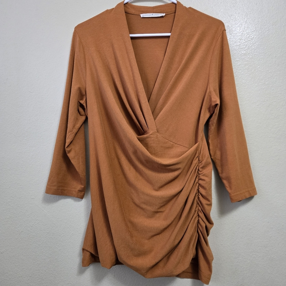 PERUVIAN CONNECTION Cyprus Faux Wrap Top Womens L Burnt Orange‎ Rust Rouched